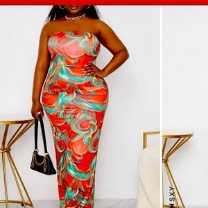 Plus Size Multi Color Tube Dress Never Worn 52 Inches 100% Polyester